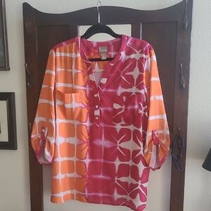 Chico's Pink and Orange Patterned Blouse